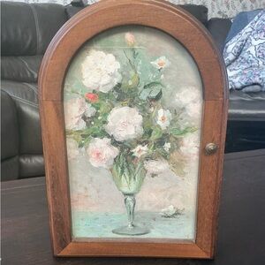 Vintage Wooden Jewelry Box/key Cabinet With Floral Painting Jean Baptiste Robie